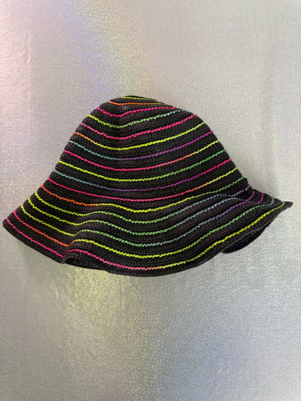 Bucket hat striped rainbow bright Black Neon Multicolor Stripes